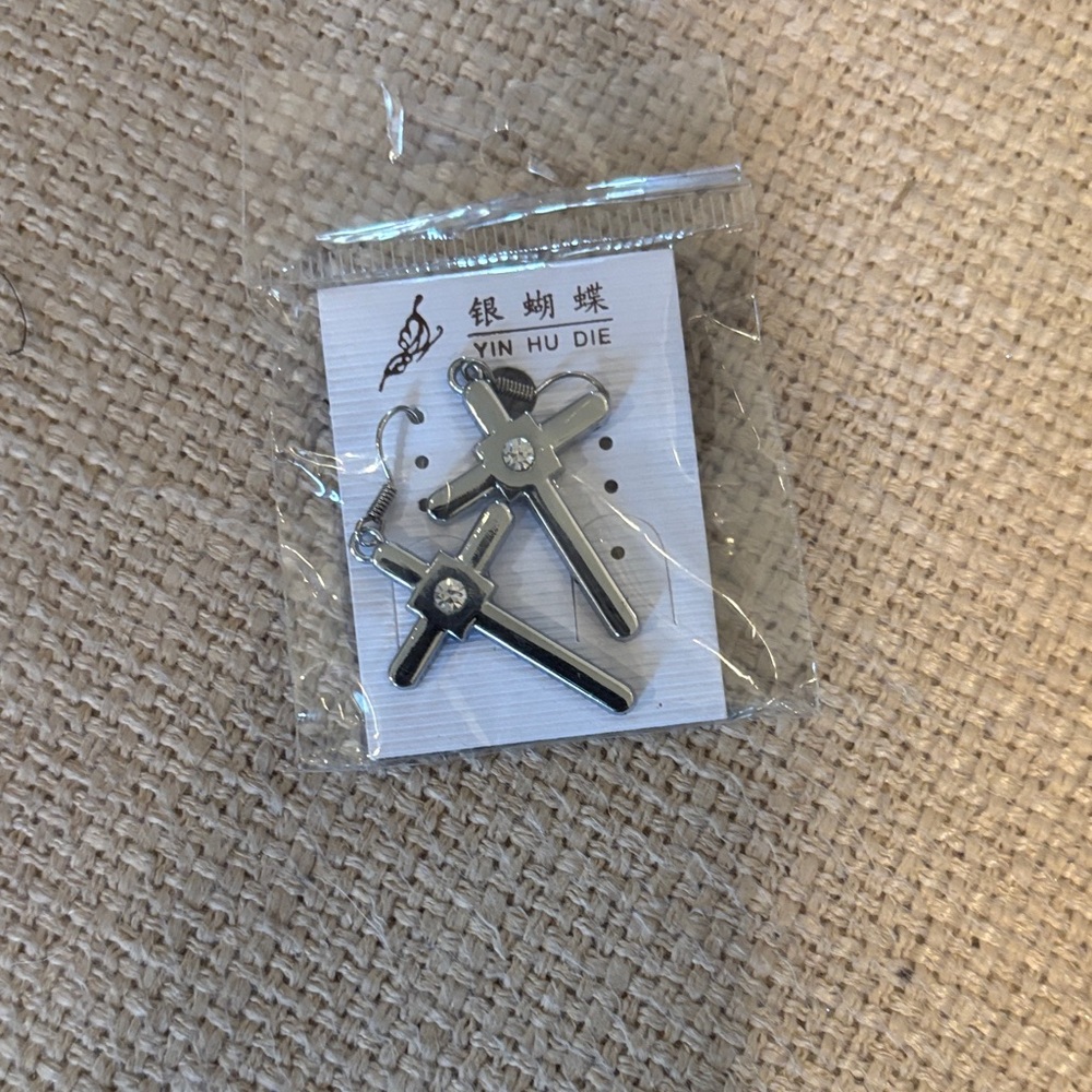 Silver toned Cross Earrings